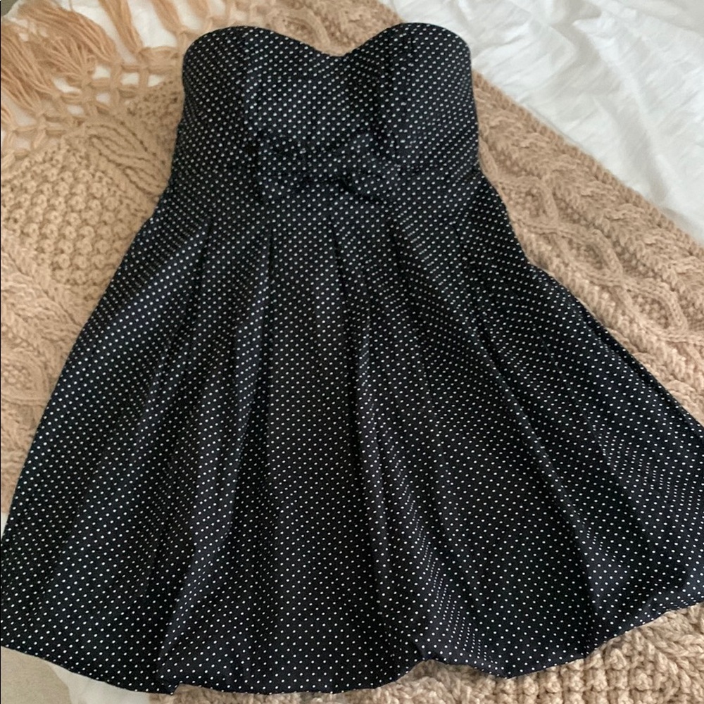 Elegant Black Polka Dot Strapless Dress